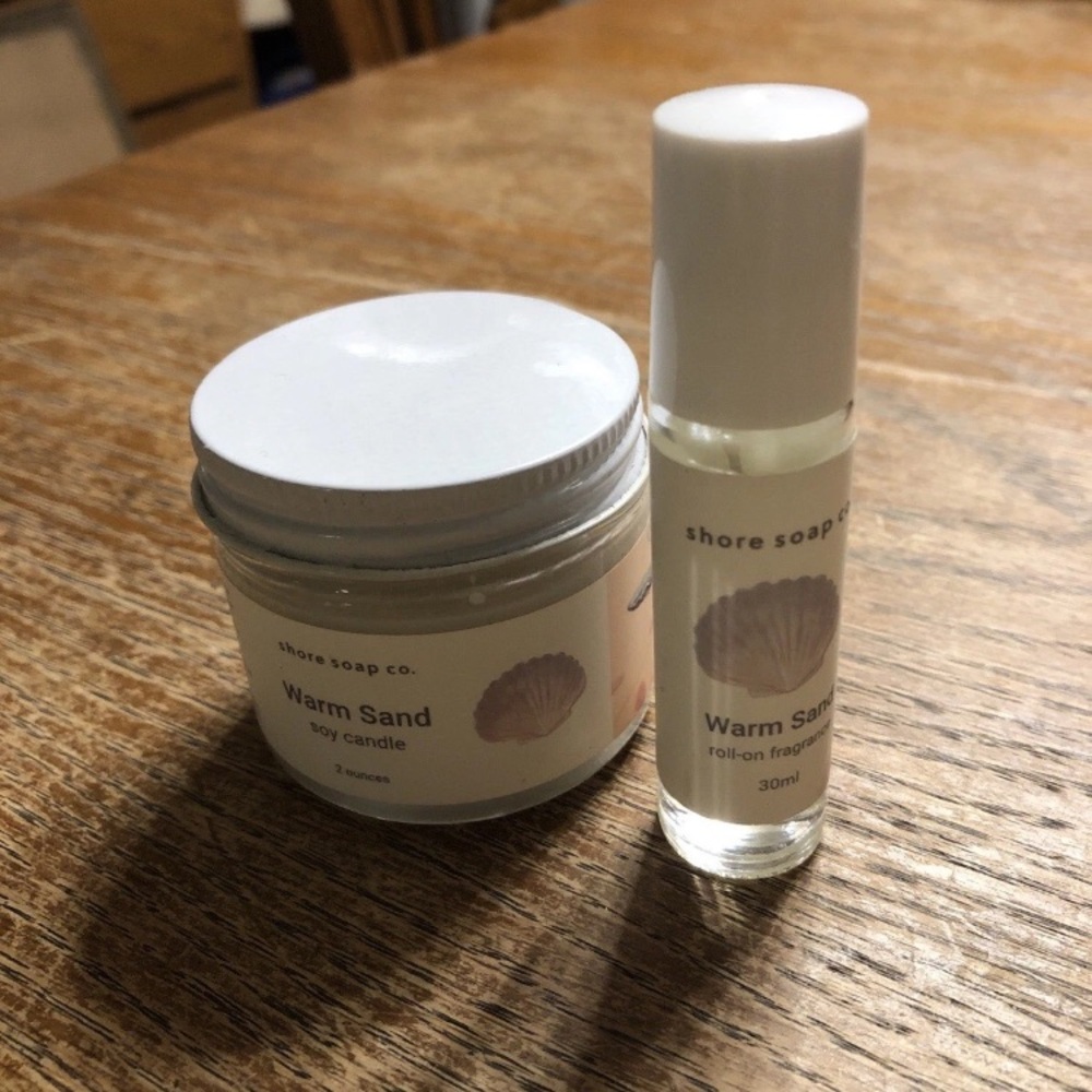 Shore Soap Co. Warm Sand Roll-On Fragrance Oil and Candle Dynamic Duo